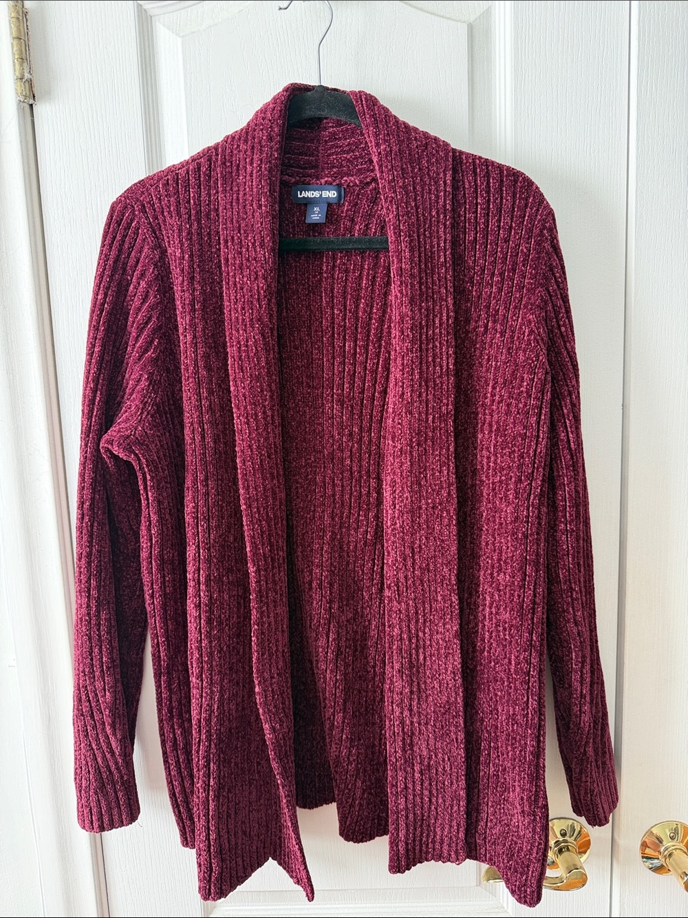 Lands' End Maroon Ribbed Open-Front Cardigan